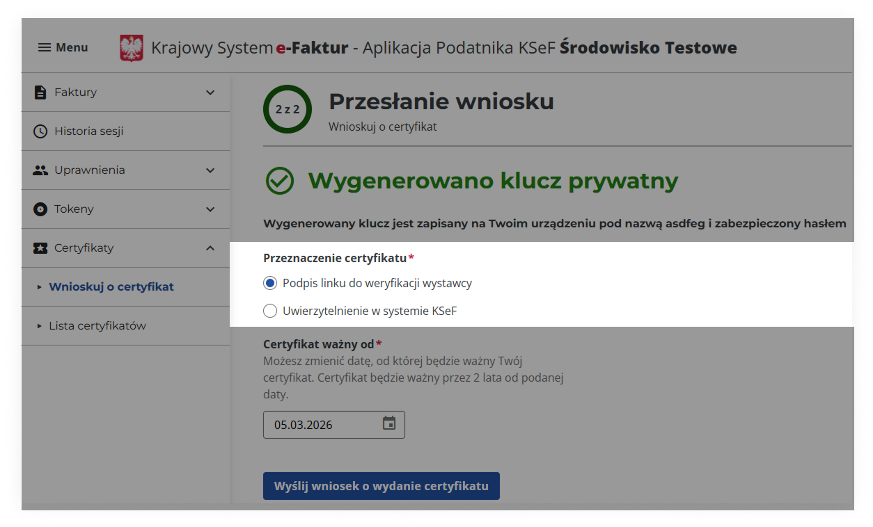 KSeF App Cert Type Offline