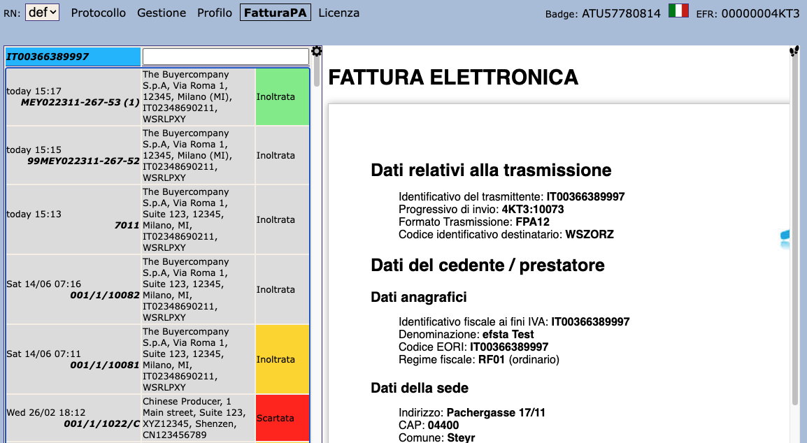 E-Invoicing List EFR